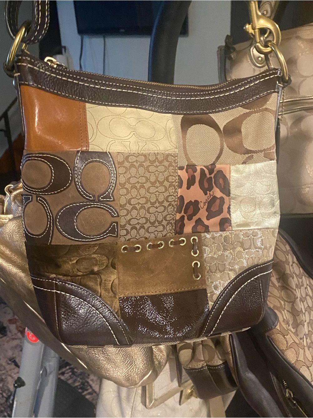 Coach Brown Multi Patchwork Shoulder Bag - Mixed Leather & Jacquard